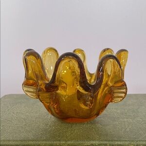 Amber Glass Art nesting Bowl- ashtray mid century collectible